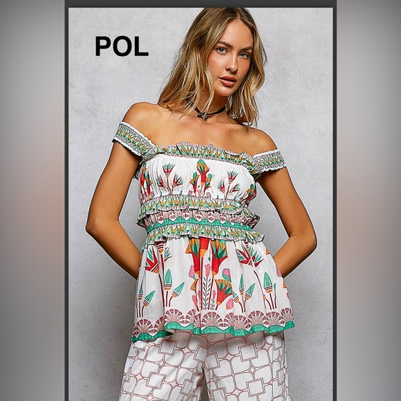 BP235-12🤍💚POL pretty on or Off-Shoulder White Floral Smocked Peplum Top-gorg ! - Picture 4 of 7
